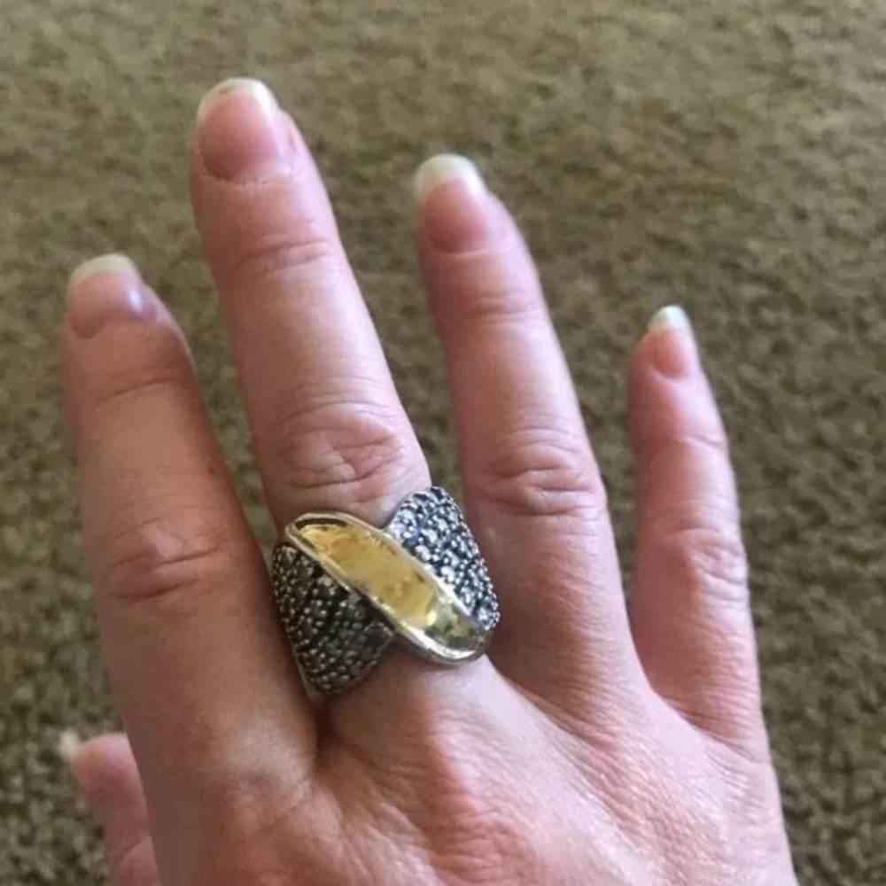 80's Gold tone with CZ crystals ring size 8 Retro 80's Glam